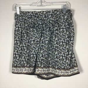Max Studio black shorts with matching fabric belt white pink & yellow pattern S